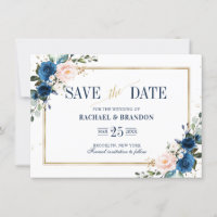 Geometrische Navy Blue Blush Pink Save the Date Ka