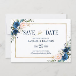 Geometrische Navy Blue Blush Pink Save the Date Ka