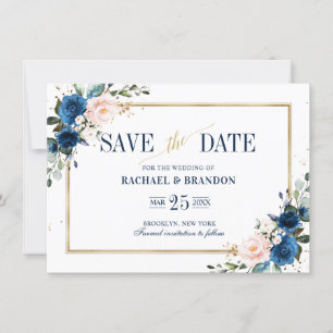 Geometrische Navy Blue Blush Pink Save the Date Ka