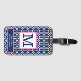 Geometrische Navy-Octagon-Monogramm-Preppy Gepäckanhänger