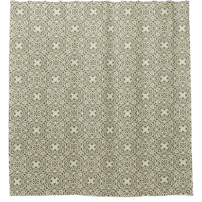 Geometrische Oliven-Blumen-Gitter  Duschvorhang (Vorderseite)
