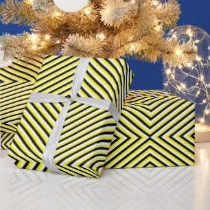 Geometrische optische Illusion Modernes Schwarz/Ge Geschenkpapier