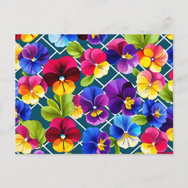 Geometrische Pansy-Blume lebendig Postkarte (Vorderseite)