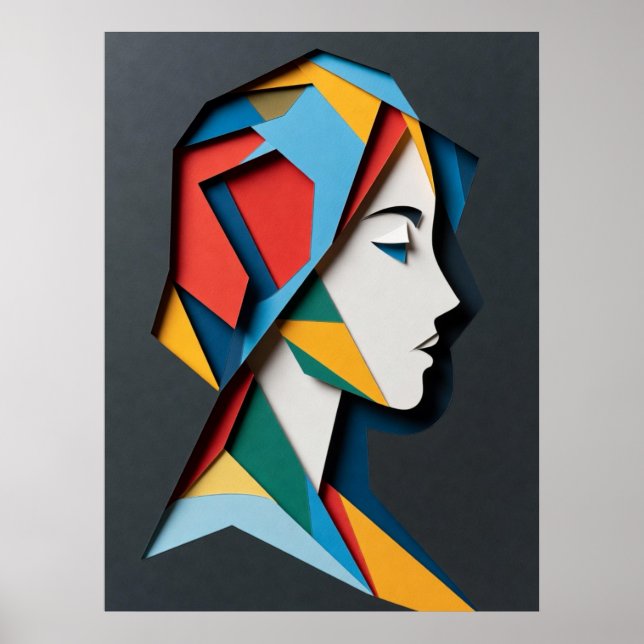 Geometrische Papier-Schnitt Frau Profil Poster (Vorne)