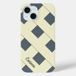 Geometrische, pastellgelbe Linien mit Namen iPhone 15 Hülle