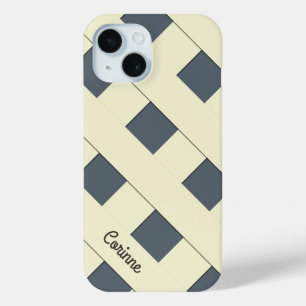 Geometrische, pastellgelbe Linien mit Namen iPhone 15 Hülle