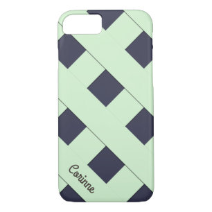 Geometrische, pastellgrüne Linien mit Namen iPhone 8/7 Hülle