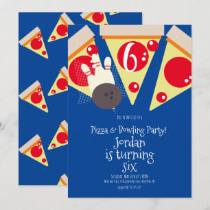 Geometrische Pizza-Stücke Party Bowling Geburtstag Einladung