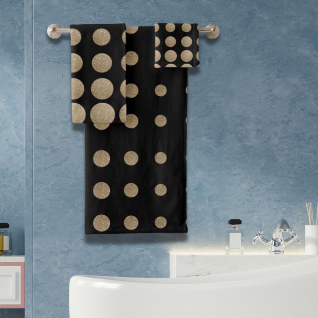 geometrische Pollka-Punkte aus schwarzem Glitzer Badhandtuch Set (minimalist geometric black gold glitter polka dots bath towel set)