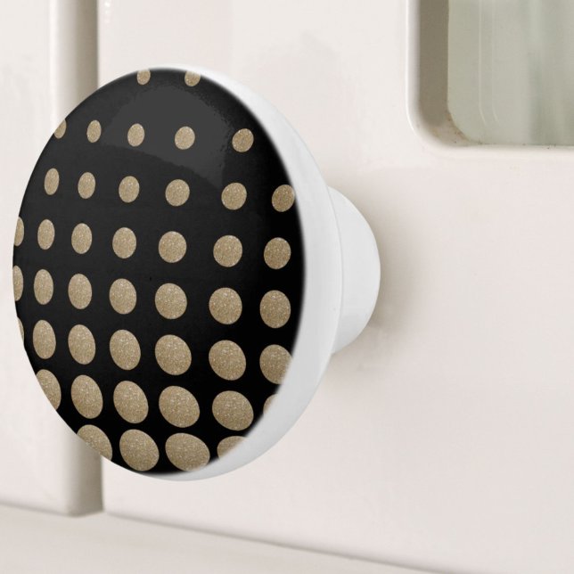 geometrische Pollka-Punkte aus schwarzem Glitzer Keramikknauf (minimalist geometric black gold glitter polka dots ceramic knob)