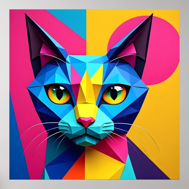 Geometrische Pop-Art-Katze Poster (Vorne)
