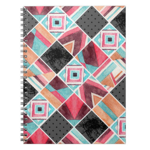 Geometrische Quadrate, Aquarell-Patchwork Notizblock