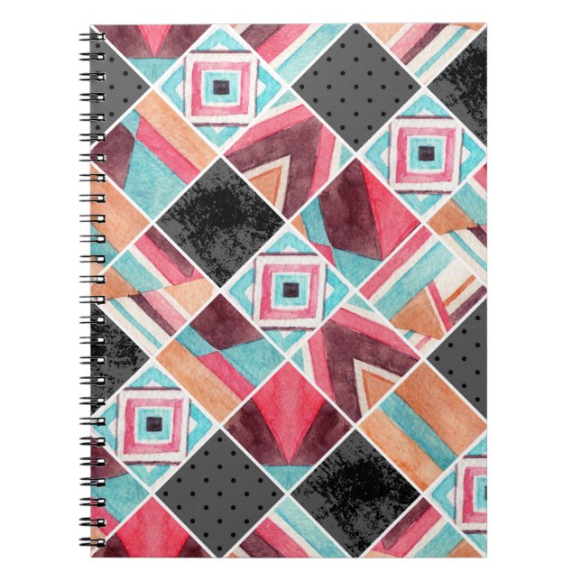 Geometrische Quadrate, Aquarellmuster Notizblock (Vorderseite)