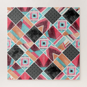 Geometrische Quadrate, Aquarellmuster Puzzle