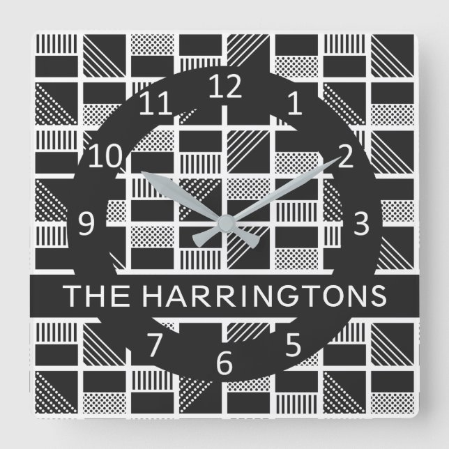 Geometrische Quadrate benutzerdefinierte Monogramm Quadratische Wanduhr (Vorderseite)
