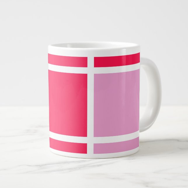geometrische Quadrate der rosa, weißen Linien Jumbo-Tasse (Vorderseite Rechts)