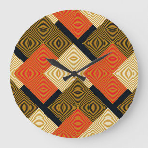 Geometrische Quadrate im Retro: Vintages Muster. Große Wanduhr