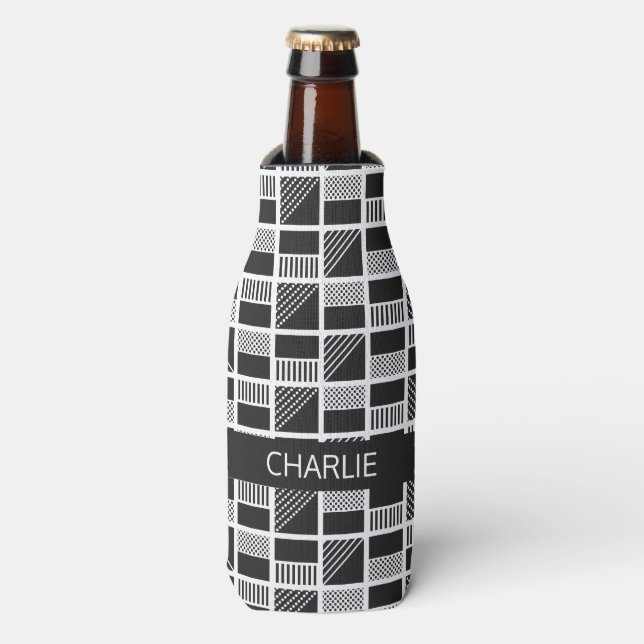 Geometrische Quadrate individuelle Name-Flasche un Flaschenkühler (Flaschenvorderseite)