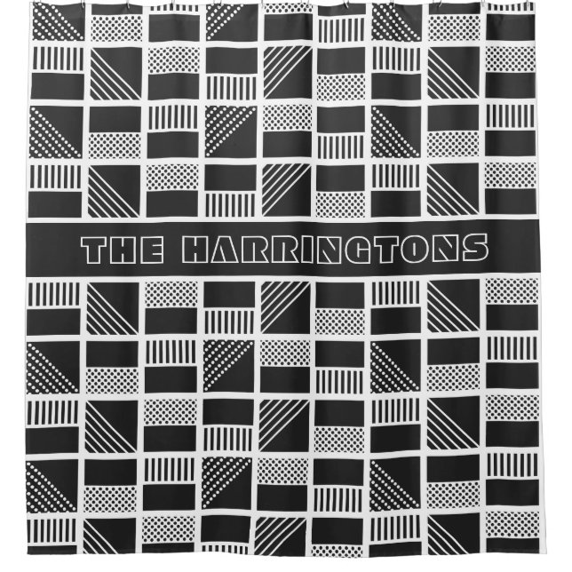 Geometrische Quadrate mit individuellem Monogramm- Duschvorhang (Vorderseite)