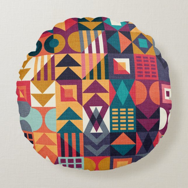 Geometrische Rahmen 4 Rundes Kissen (Vorderseite)