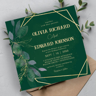 Geometrische Rahmen Blätter Hochzeit Quadrat Einladung