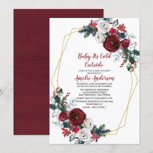 Geometrische Rahmen Burgundy Blume Kinderdusche Einladung