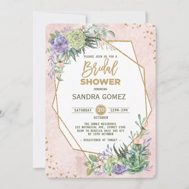 Geometrische Rahmen Fiesta Brautparty Cactus Invit Einladung (Vorderseite)