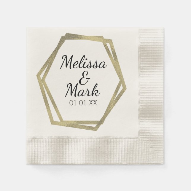 Geometrische Rahmen-Hochzeitskaffees für Gold Foil Serviette (Vorderseite)