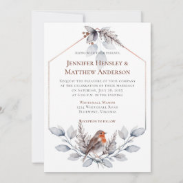 Geometrische Rahmen Silver Graurost Blätter Bird Einladung