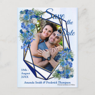 Geometrische Rahmen und Blüten für die goldene Nav Ankündigungspostkarte