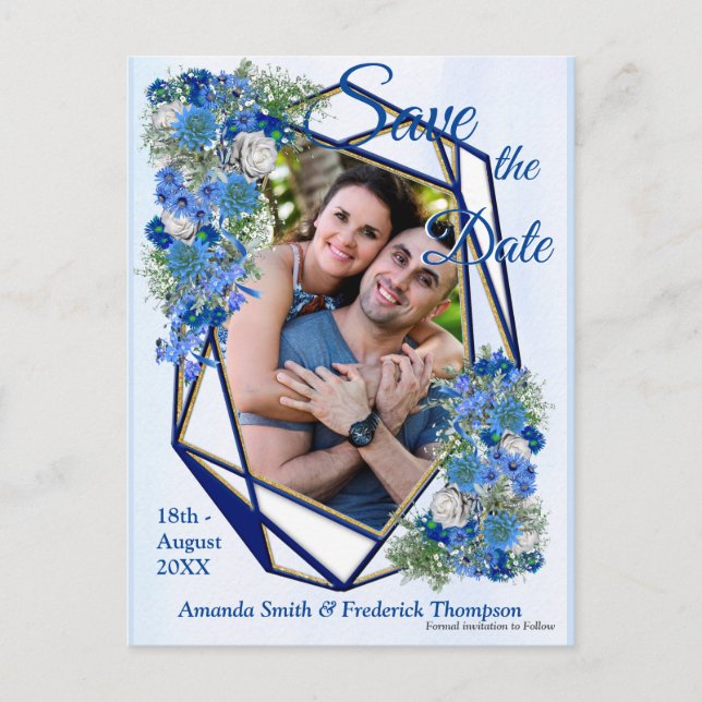 Geometrische Rahmen und Blüten für die goldene Nav Ankündigungspostkarte (Vorderseite)