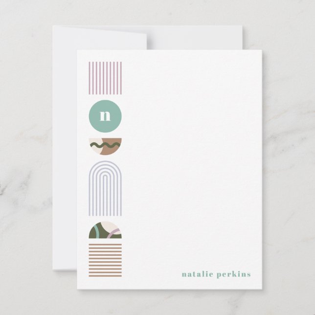 Geometrische Rainbow Monogram Stationery - Green (Vorderseite)