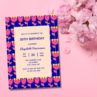 Geometrische Retro Blume Bauhaus Blue Geburtstag Einladung