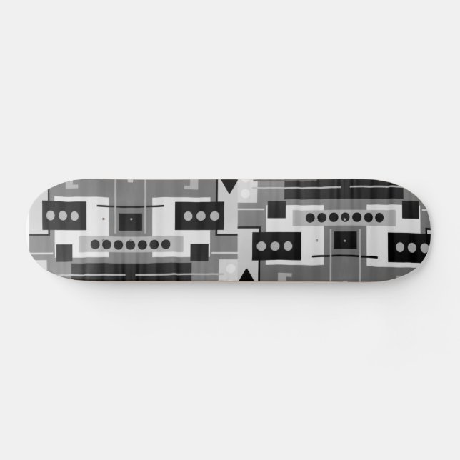 Geometrische Retro-Formen, schwarz, grau und weiß Skateboard (Horizontal)