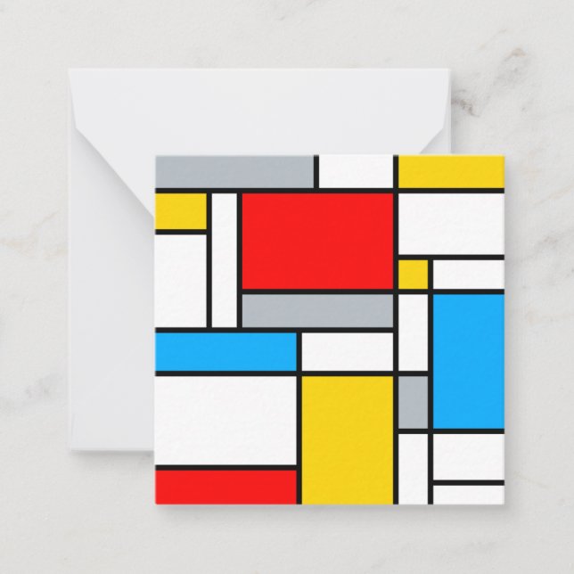 Geometrische Retro-Mondrian-Farbkomposition Mitteilungskarte (Vorderseite)
