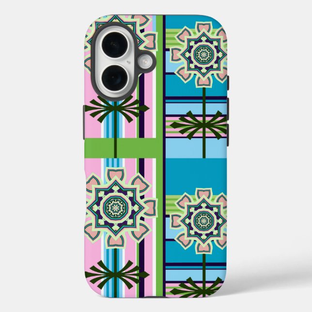 Geometrische Retro-Muster und Fantasie-Blume Case-Mate iPhone Hülle (Rückseite)