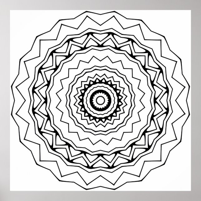 Geometrische Ring-Mandala-Malvorlage Fette Linien Poster (Vorne)