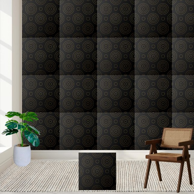 Geometrische Ringe - Schwarz-Gold-Muster-Tile Fliese (Geometric Rings - Black and Gold Pattern Tile)