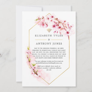 Geometrische rosa Blüten-Hochzeit virtuell Ankündigung