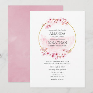 Geometrische rosa Frühlings-Kirschblüten-Hochzeit Einladung