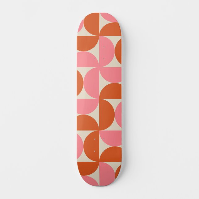 Geometrische rosa Halbkreise des mittleren Jahrhun Skateboard (Vorderseite)