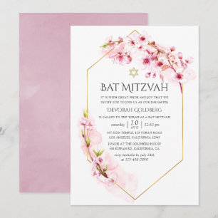 Geometrische rosa Kirschblüten-Bat-Mizwa Einladung