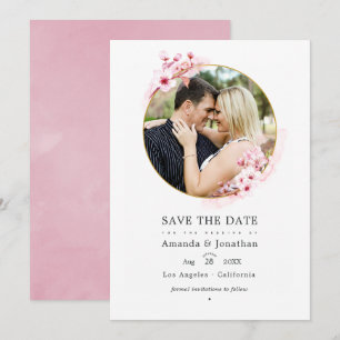 Geometrische rosa Kirschblüten-Hochzeitsfotografie Save The Date