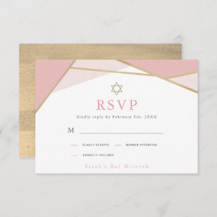 Geometrische Rosa- und Goldbarren Mitzvah RSVP-Kar RSVP Karte