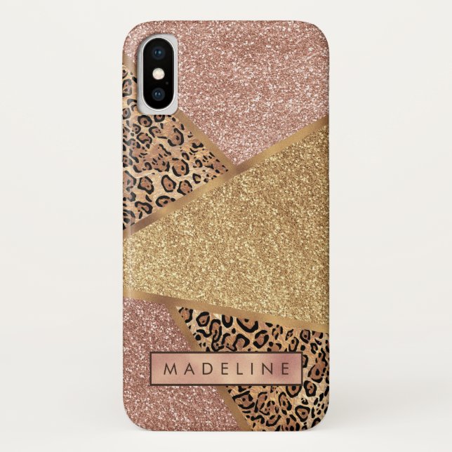 Geometrische Rose Gold Blush Glitzer Leopard Case-Mate iPhone Hülle (Rückseite)