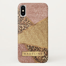 Geometrische Rose Gold Blush Glitzer Leopard Case-Mate iPhone Hülle
