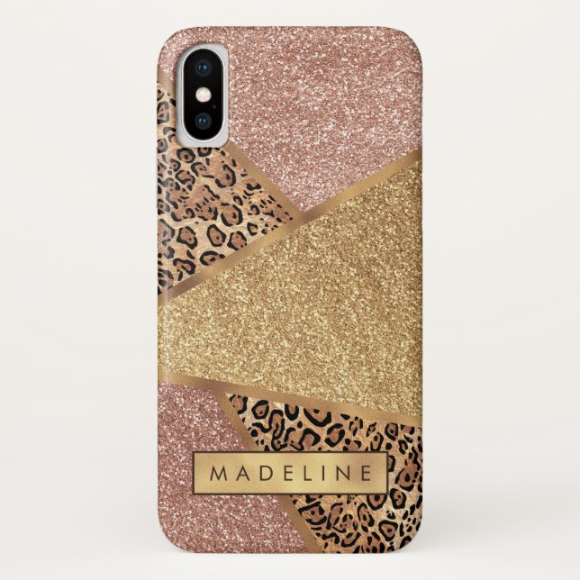 Geometrische Rose Gold Blush Glitzer Leopard Case-Mate iPhone Hülle (Rückseite)