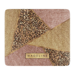 Geometrische Rose Gold Blush Glitzer Leopard Muste Schneidebrett