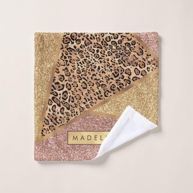 Geometrische Rose Gold Blush Glitzer Leopard Muste Waschlappen (Waschlappen)