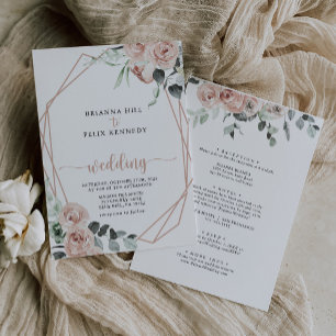 Geometrische Rose Gold Florale Vorder- und Rücksei Folieneinladung
